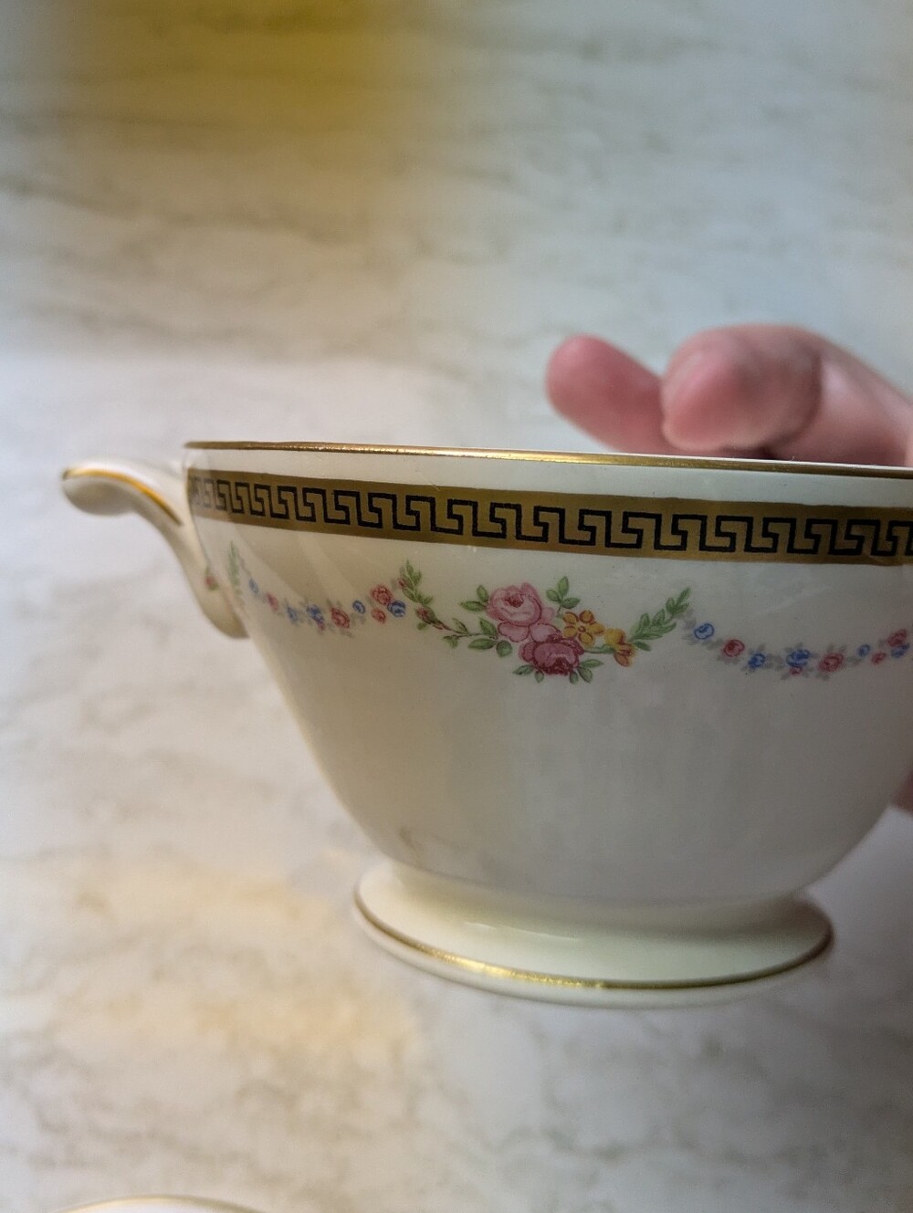 Edwin M. Knowles Floral Porcelain Covered Sugar Bowl with Gold Trim - Picture 11 of 13